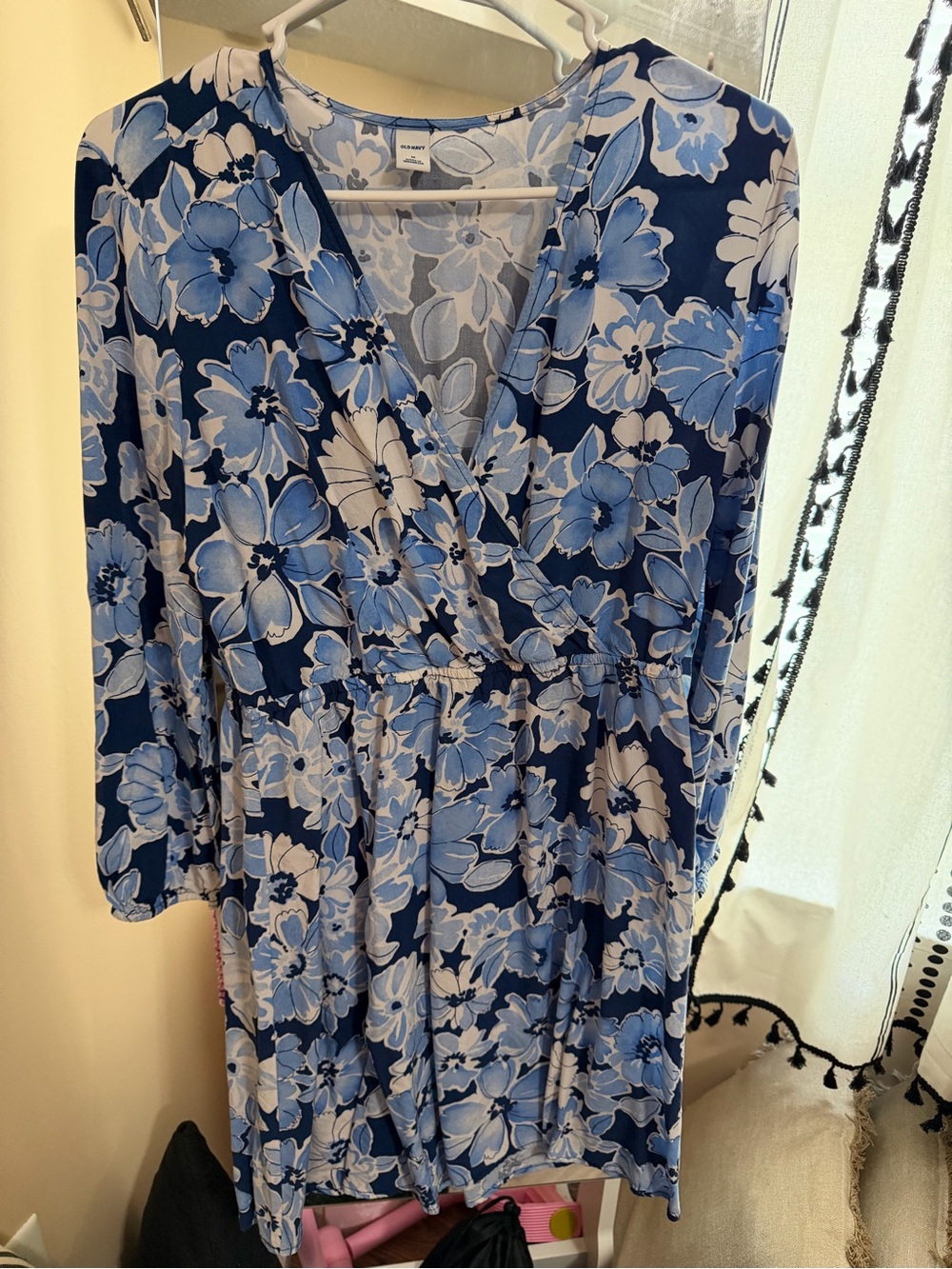 Old Navy Blue and White Floral Wrap Dress